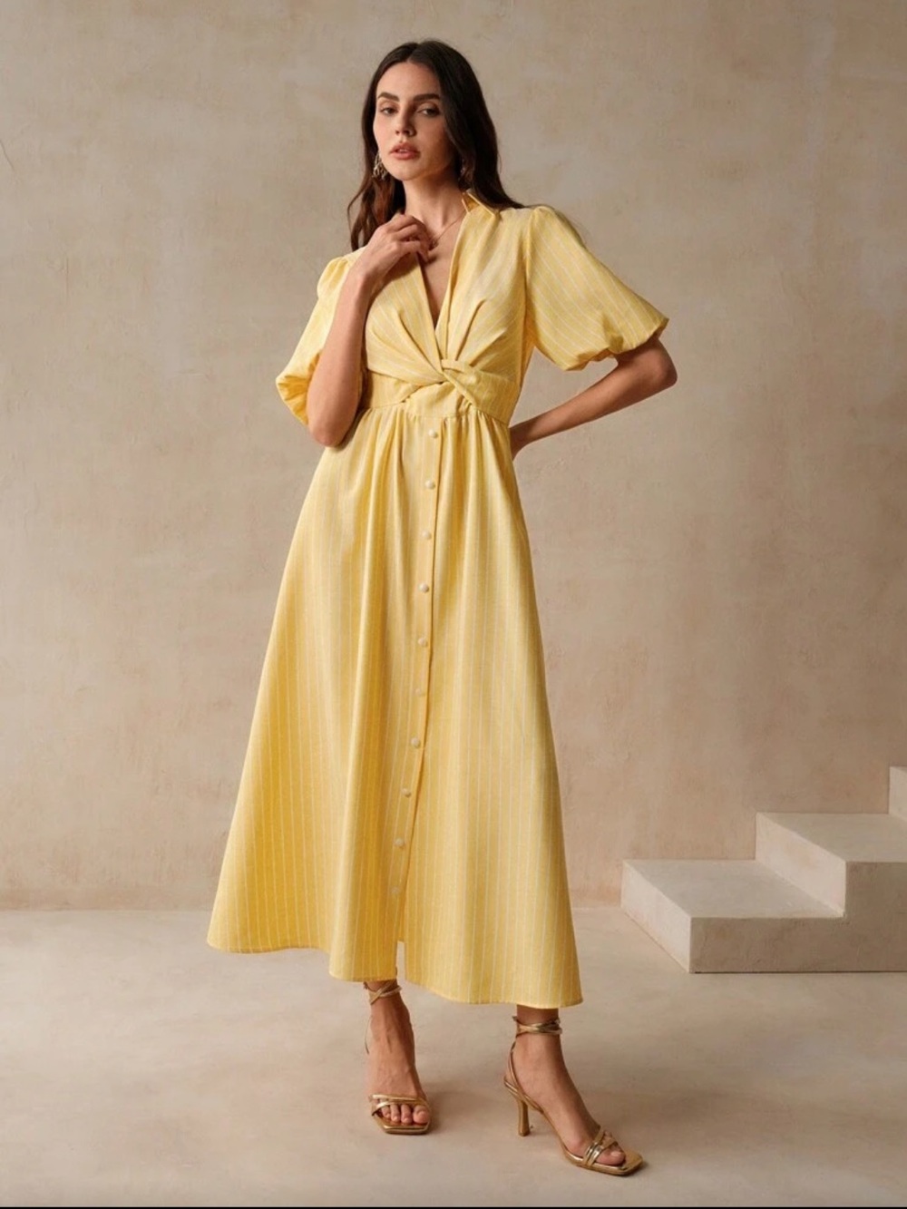 NWT Striped Twist Front Maxi/Midi Dress